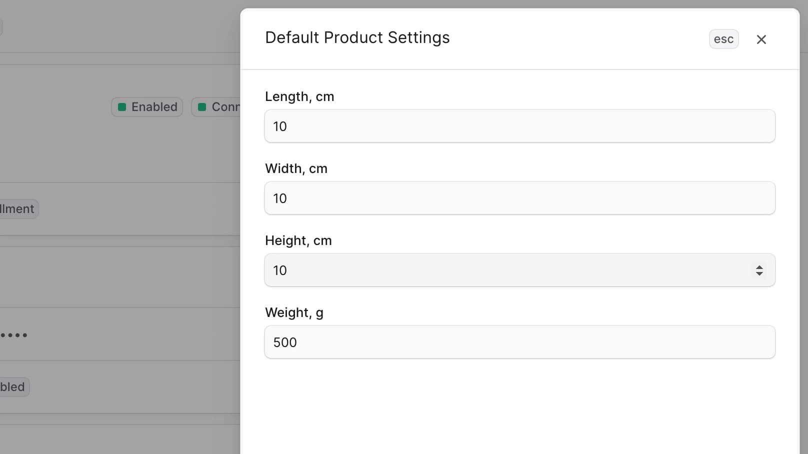 Edit default product settings