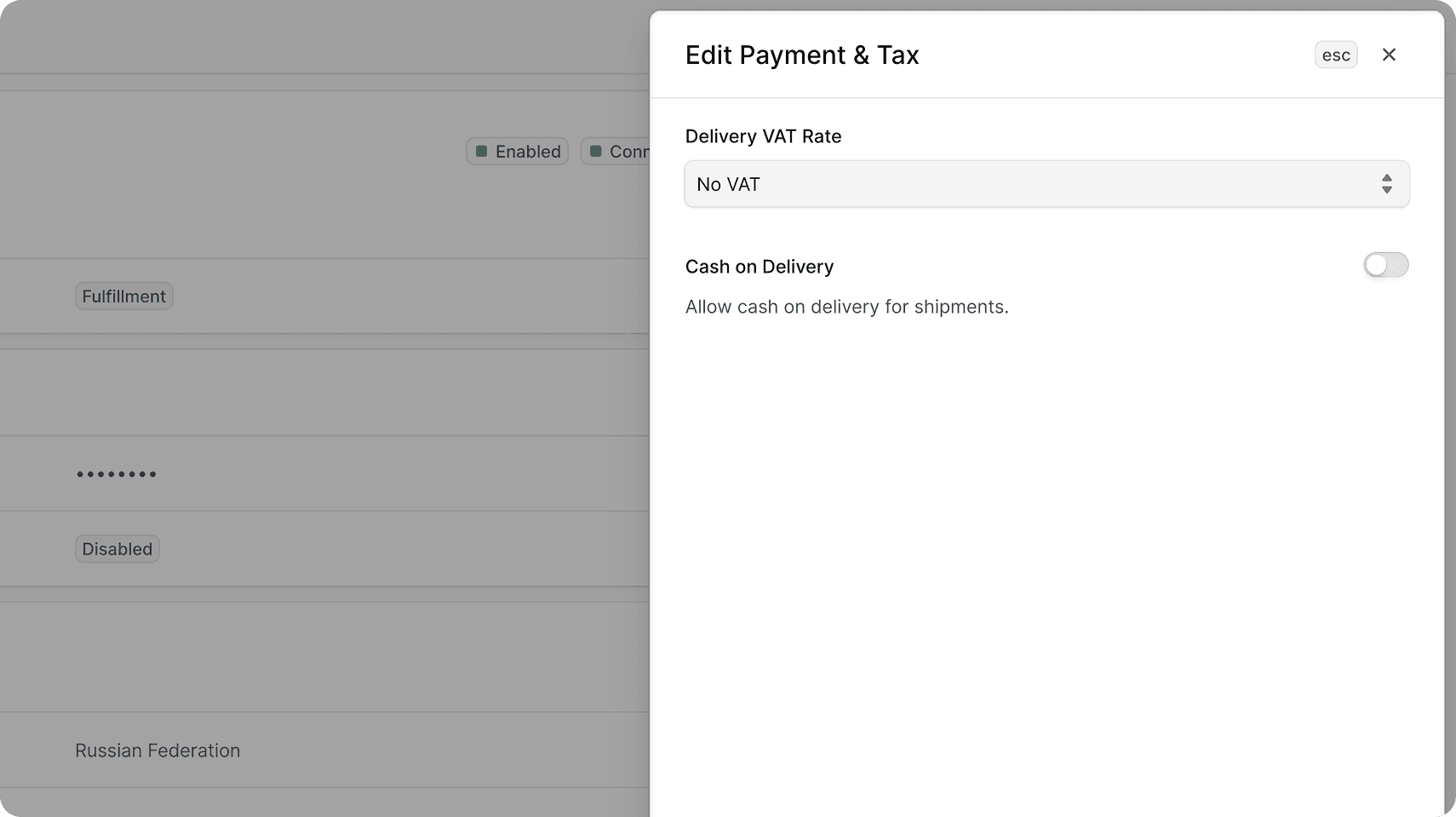Edit payment and VAT settings