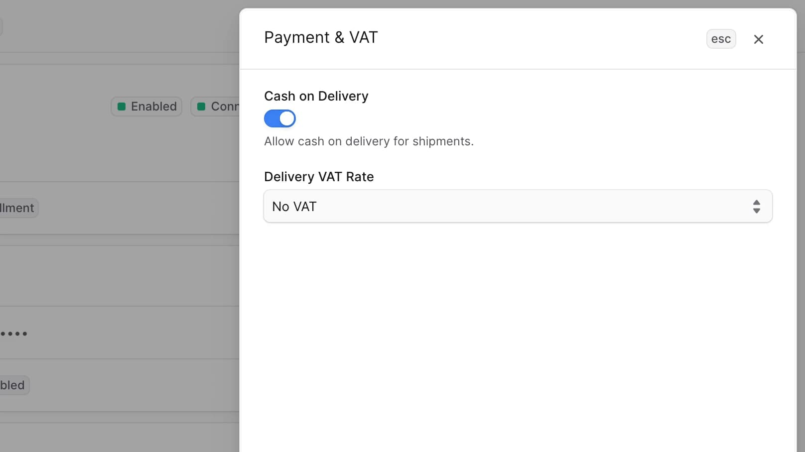 Edit payment and VAT settings