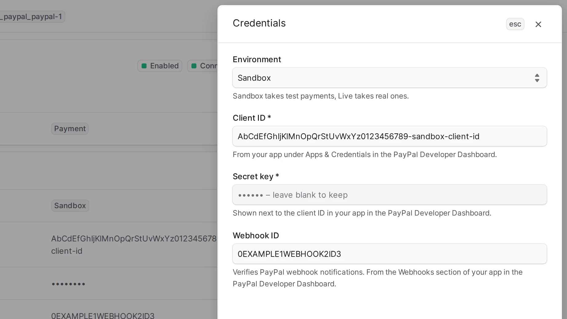Edit PayPal credential details