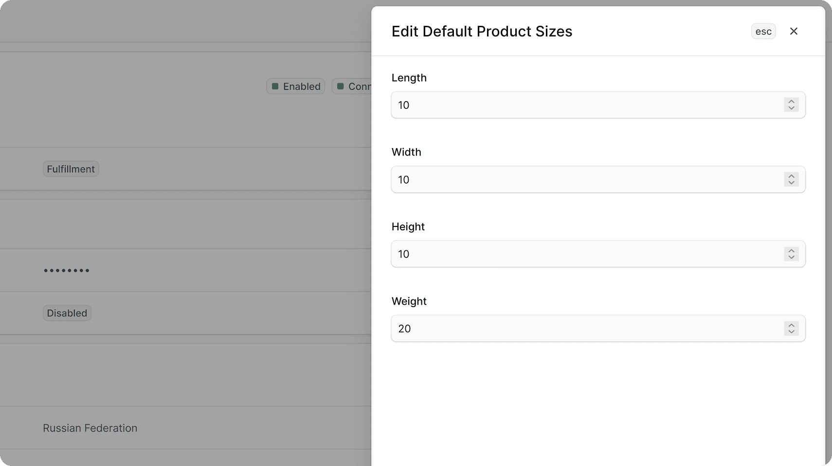 Edit default product sizes