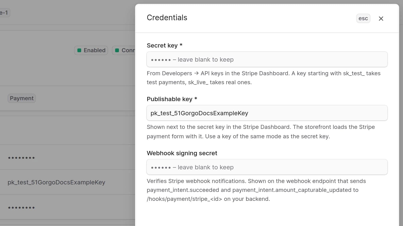 Edit Stripe credential details