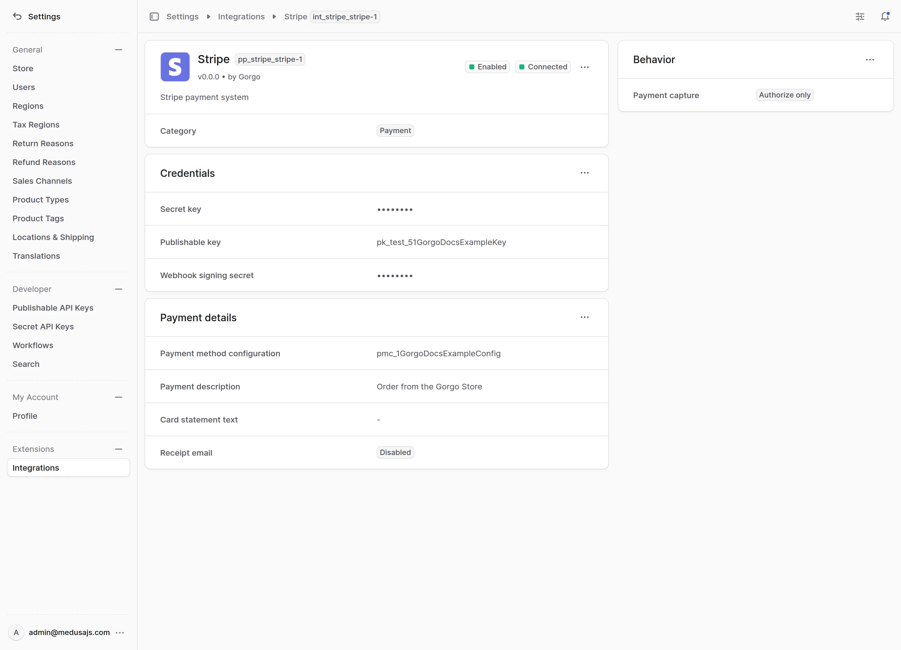 Stripe settings overview