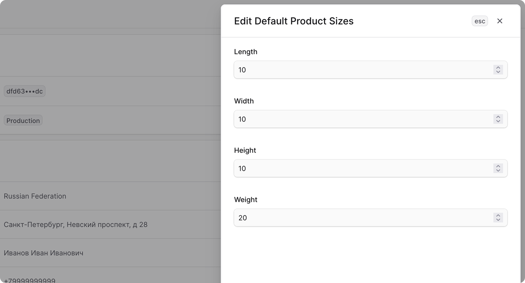 Edit default product sizes