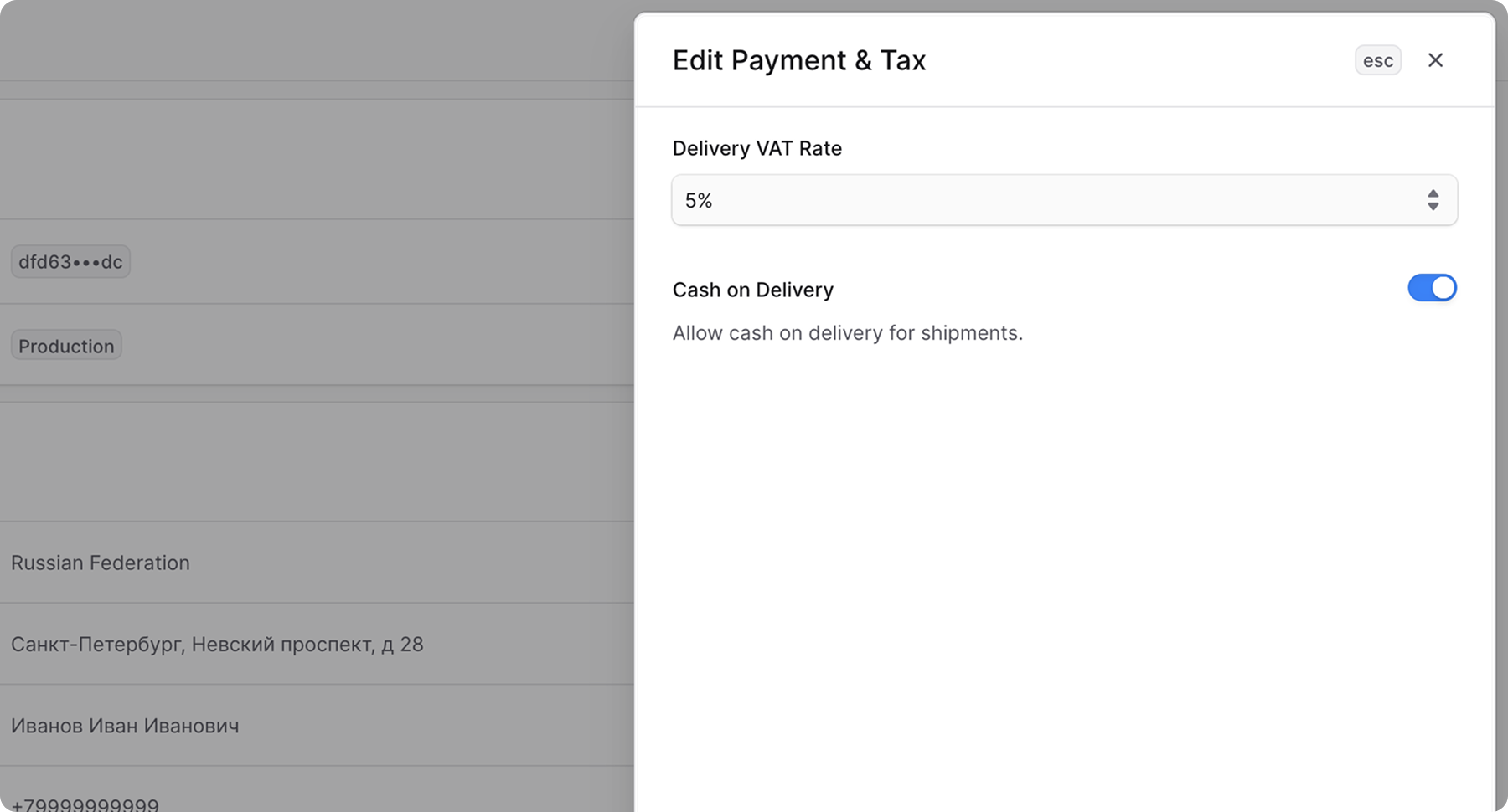 Edit payment and VAT settings
