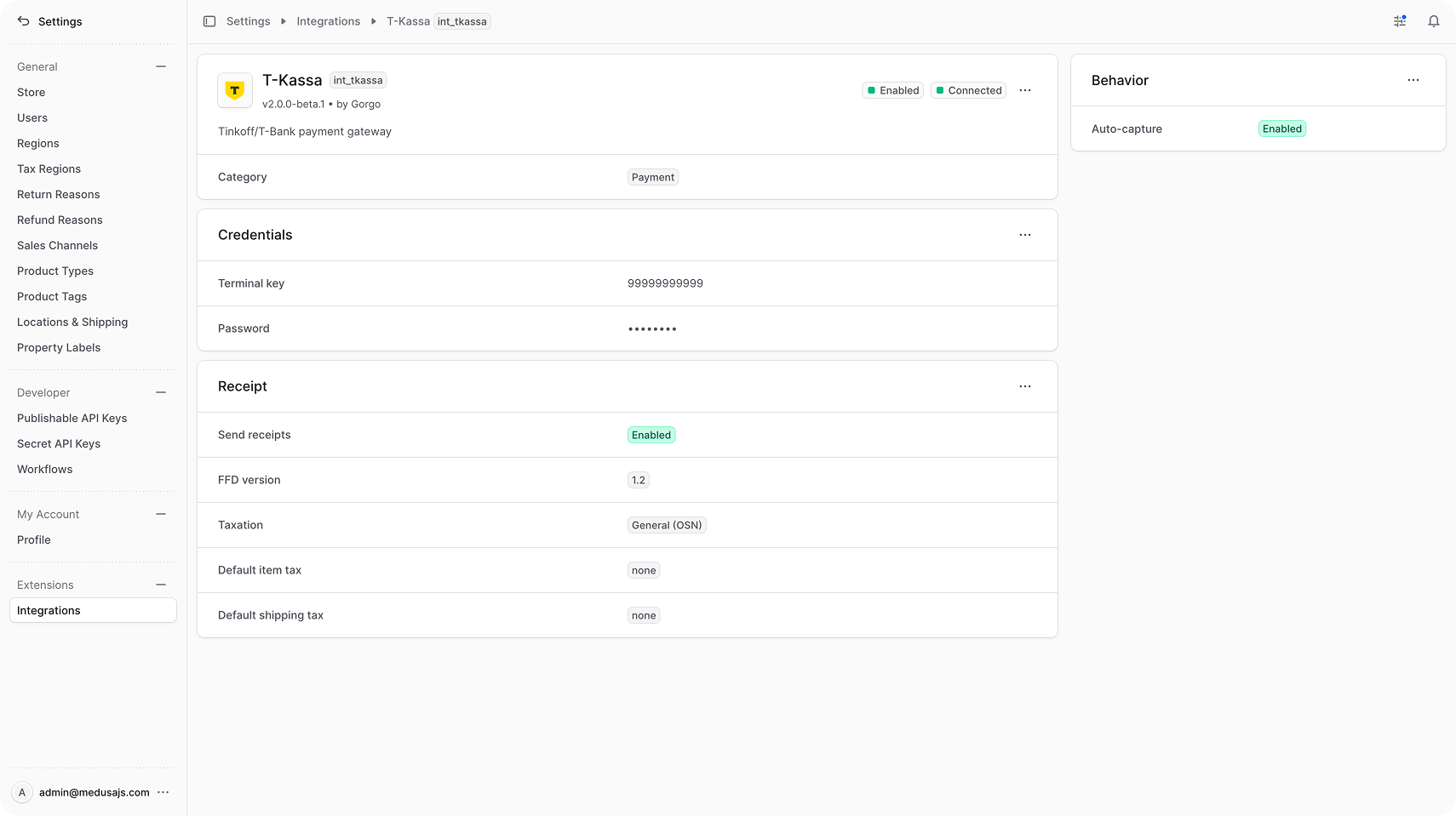 T-Kassa settings overview